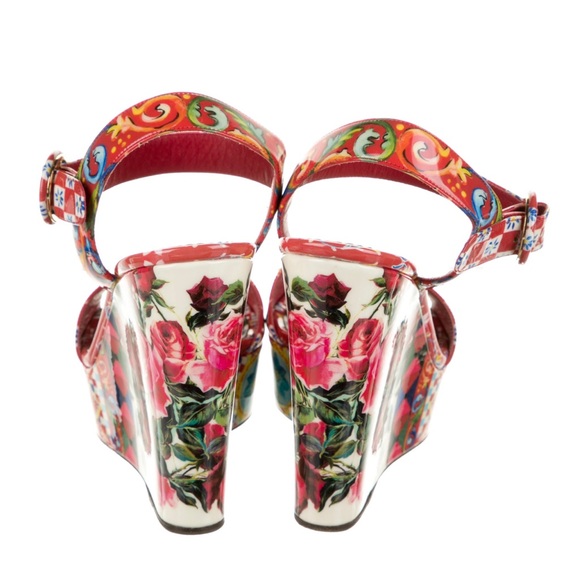 Dolce & Gabbana Leather Floral Mambo Wedges - Sz 9 - Picture 4 of 5